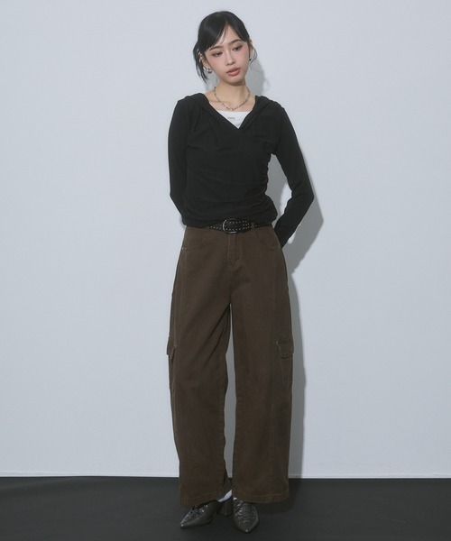 ENVYM(アンビー)の「レイヤード カシュクール フード トップス(Tシャツ/カットソー・レディース・ブラック/グレー/ピンク・FREE)」の12枚目の写真