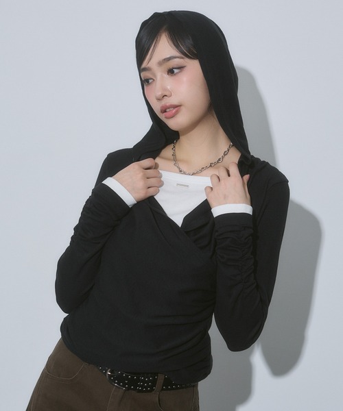 ENVYM(アンビー)の「レイヤード カシュクール フーディー トップス【2026年秋新色】(Tシャツ/カットソー・レディース・ブラック/グレー/ピンク/イエロー/ネイビー・FREE)」の20枚目の写真