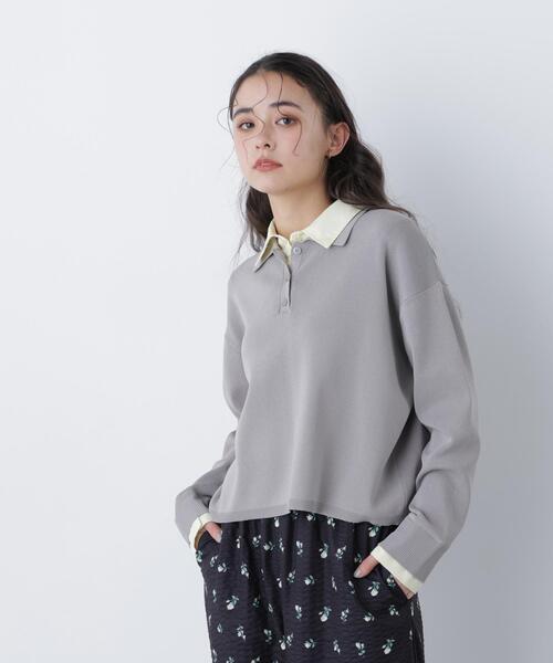 N.（N. Natural Beauty Basic）（エヌエヌナチュラルビューティーベーシック）の「シャツレイヤードニット（ニット/セーター・レディース・グレー/ネイビー/オフホワイト・ﾌﾘ-）」の21枚目の写真