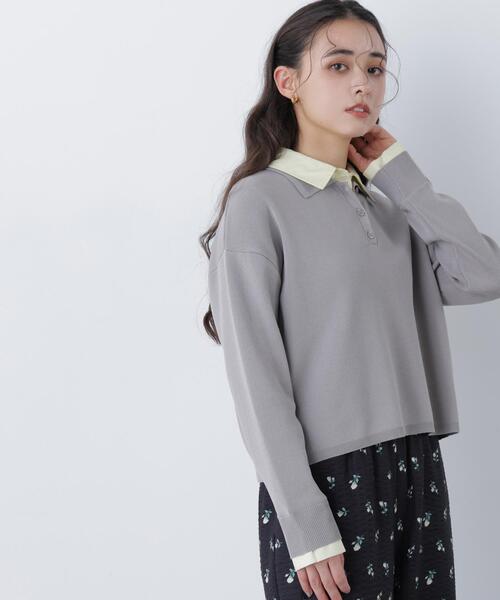 N.（N. Natural Beauty Basic）（エヌエヌナチュラルビューティーベーシック）の「シャツレイヤードニット（ニット/セーター・レディース・グレー/ネイビー/オフホワイト・ﾌﾘ-）」の19枚目の写真