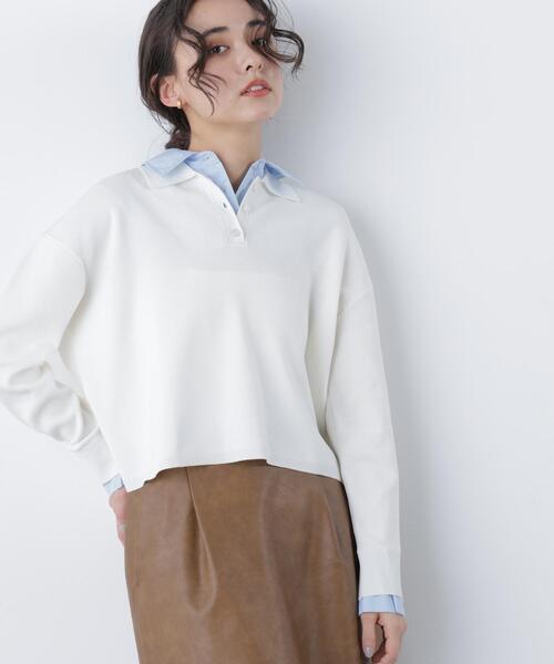 N.（N. Natural Beauty Basic）（エヌエヌナチュラルビューティーベーシック）の「シャツレイヤードニット（ニット/セーター・レディース・グレー/ネイビー/オフホワイト・ﾌﾘ-）」の11枚目の写真