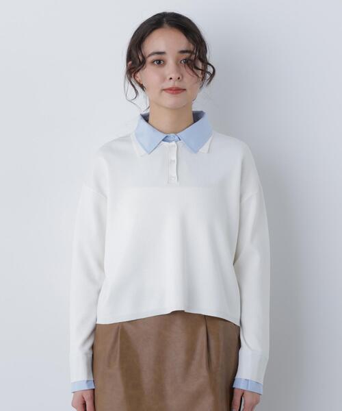 N.（N. Natural Beauty Basic）（エヌエヌナチュラルビューティーベーシック）の「シャツレイヤードニット（ニット/セーター・レディース・グレー/ネイビー/オフホワイト・ﾌﾘ-）」の6枚目の写真