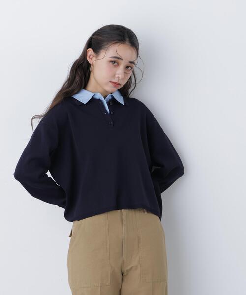 N.（N. Natural Beauty Basic）（エヌエヌナチュラルビューティーベーシック）の「シャツレイヤードニット（ニット/セーター・レディース・グレー/ネイビー/オフホワイト・ﾌﾘ-）」の7枚目の写真