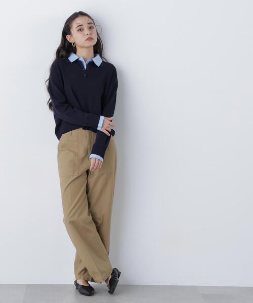 N.（N. Natural Beauty Basic）（エヌエヌナチュラルビューティーベーシック）の「シャツレイヤードニット（ニット/セーター・レディース・グレー/ネイビー/オフホワイト・ﾌﾘ-）」の9枚目の写真