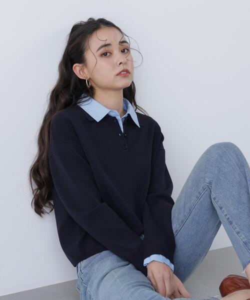 N.（N. Natural Beauty Basic）（エヌエヌナチュラルビューティーベーシック）の「シャツレイヤードニット（ニット/セーター・レディース・グレー/ネイビー/オフホワイト・ﾌﾘ-）」の11枚目の写真