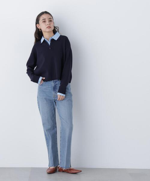 N.（N. Natural Beauty Basic）（エヌエヌナチュラルビューティーベーシック）の「シャツレイヤードニット（ニット/セーター・レディース・グレー/ネイビー/オフホワイト・ﾌﾘ-）」の13枚目の写真