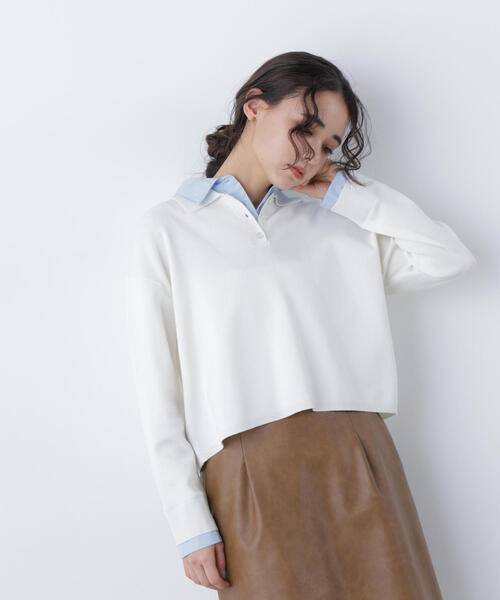 N.（N. Natural Beauty Basic）（エヌエヌナチュラルビューティーベーシック）の「シャツレイヤードニット（ニット/セーター・レディース・グレー/ネイビー/オフホワイト・ﾌﾘ-）」の2枚目の写真