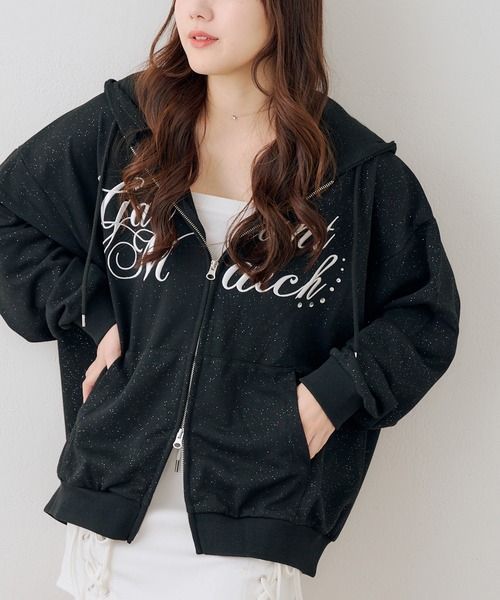 continuer de NICE CLAUP(コンティニューデナイスクラップ)の「ロゴ刺繍ラメ裏毛パーカー(パーカー・レディース・ピンク/その他11/ブラック/オフホワイト/トップグレー・FREE)」の1枚目の写真