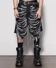 【26年春夏新作】クラッシュダメージ加工七分丈ハーフデニムパンツ