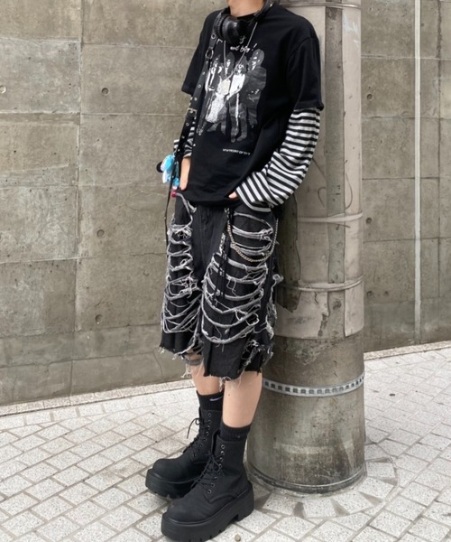 lilful(リルフル)の「【26年春夏新作】クラッシュダメージ加工七分丈ハーフデニムパンツ(デニムパンツ・メンズ・ブラック・M)」の6枚目の写真