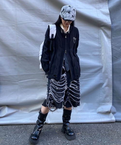 lilful(リルフル)の「【26年春夏新作】クラッシュダメージ加工七分丈ハーフデニムパンツ(デニムパンツ・メンズ・ブラック・M)」の9枚目の写真