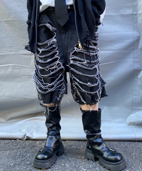 lilful(リルフル)の「【26年春夏新作】クラッシュダメージ加工七分丈ハーフデニムパンツ(デニムパンツ・メンズ・ブラック・M)」の17枚目の写真