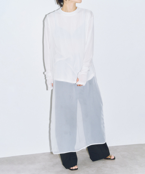 CITYSHOP（シティーショップ）の「SHEER DRESS：ワンピース（ワンピース・レディース・ホワイト/チャコールグレー・FREE）」の9枚目の写真