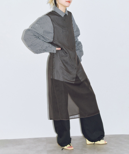 CITYSHOP（シティーショップ）の「SHEER DRESS：ワンピース（ワンピース・レディース・ホワイト/チャコールグレー・FREE）」の11枚目の写真