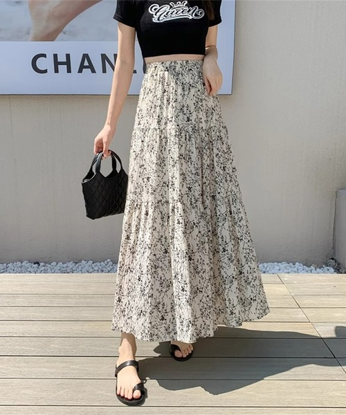 &soiree(アンドソワレ)の「シアー花柄ティアードスカート(スカート・レディース・ブラック/オフホワイト・X-LARGE/LARGE/MEDIUM/SMALL)」の1枚目の写真