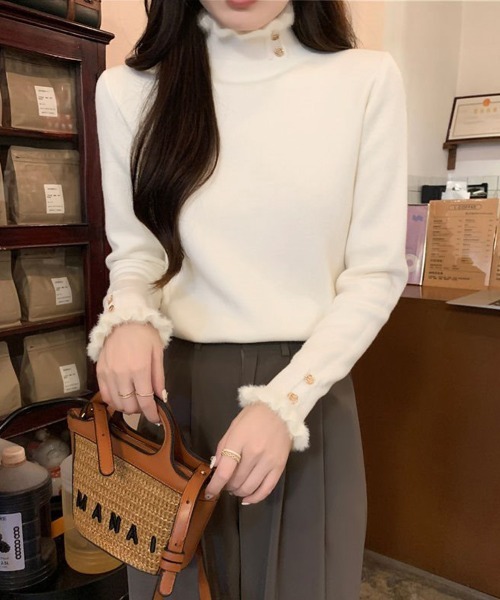 Miniministore(ミニミニストア)の「裏起毛 ハイネックニットトップスフリル襟(ニット/セーター・レディース・アイボリー/ブラック/ホワイト/ブラウン・FREE)」の18枚目の写真