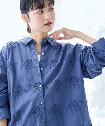 【再入荷/新色登場】3Dフラワー刺繍 ロングスリーブシャツ