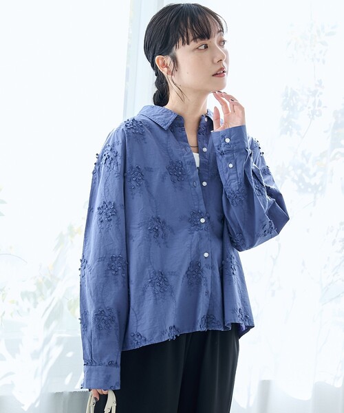 coen(コーエン)の「【再入荷/新色登場】3Dフラワー刺繍 ロングスリーブシャツ(シャツ/ブラウス・レディース・ブラック/ベージュ/ロイヤルブルー・M/L)」の9枚目の写真