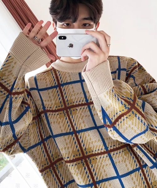 NOWLE（ノウル）の「【NOWLE】レトロチェック柄 ジャガード プルオーバー ニット（ニット/セーター・メンズ・ベージュ/ブラウン・LARGE/MEDIUM/X-LARGE）」の11枚目の写真