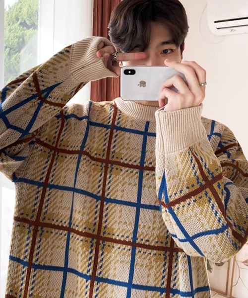 NOWLE（ノウル）の「【NOWLE】レトロチェック柄 ジャガード プルオーバー ニット（ニット/セーター・メンズ・ベージュ/ブラウン・LARGE/MEDIUM/X-LARGE）」の13枚目の写真