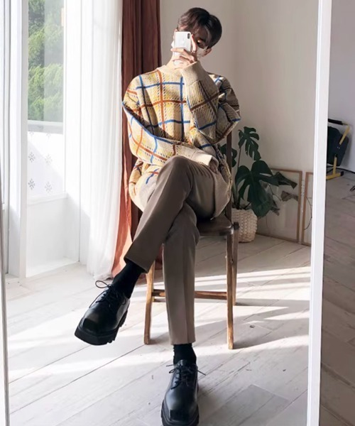 NOWLE（ノウル）の「【NOWLE】レトロチェック柄 ジャガード プルオーバー ニット（ニット/セーター・メンズ・ベージュ/ブラウン・LARGE/MEDIUM/X-LARGE）」の15枚目の写真