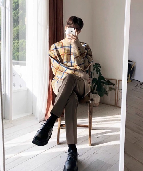 NOWLE（ノウル）の「【NOWLE】レトロチェック柄 ジャガード プルオーバー ニット（ニット/セーター・メンズ・ベージュ/ブラウン・LARGE/MEDIUM/X-LARGE）」の16枚目の写真