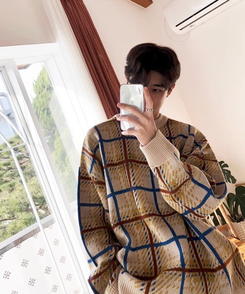 NOWLE（ノウル）の「【NOWLE】レトロチェック柄 ジャガード プルオーバー ニット（ニット/セーター・メンズ・ベージュ/ブラウン・LARGE/MEDIUM/X-LARGE）」の17枚目の写真