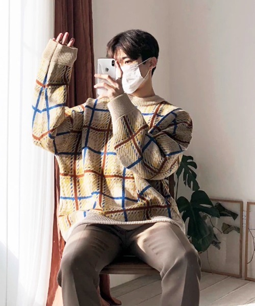 NOWLE（ノウル）の「【NOWLE】レトロチェック柄 ジャガード プルオーバー ニット（ニット/セーター・メンズ・ベージュ/ブラウン・LARGE/MEDIUM/X-LARGE）」の18枚目の写真