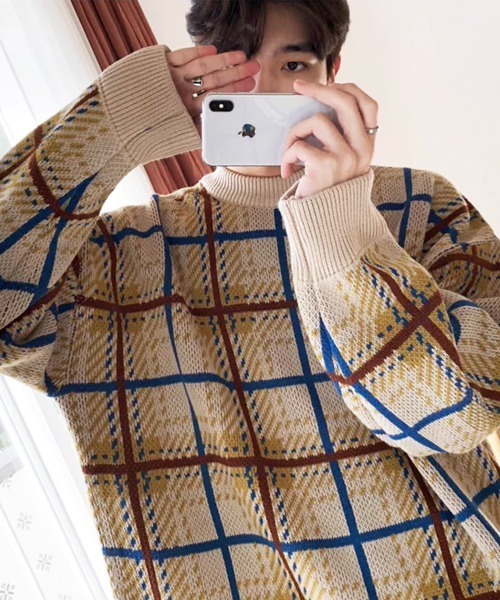 NOWLE（ノウル）の「【NOWLE】レトロチェック柄 ジャガード プルオーバー ニット（ニット/セーター・メンズ・ベージュ/ブラウン・LARGE/MEDIUM/X-LARGE）」の19枚目の写真