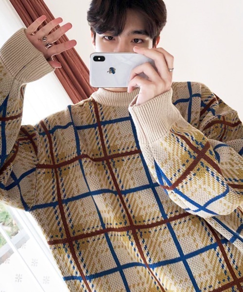 NOWLE（ノウル）の「【NOWLE】レトロチェック柄 ジャガード プルオーバー ニット（ニット/セーター・メンズ・ベージュ/ブラウン・LARGE/MEDIUM/X-LARGE）」の20枚目の写真