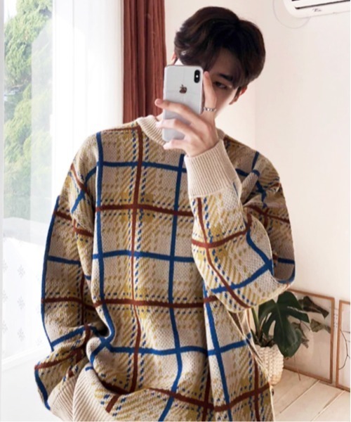 NOWLE（ノウル）の「【NOWLE】レトロチェック柄 ジャガード プルオーバー ニット（ニット/セーター・メンズ・ベージュ/ブラウン・LARGE/MEDIUM/X-LARGE）」の21枚目の写真