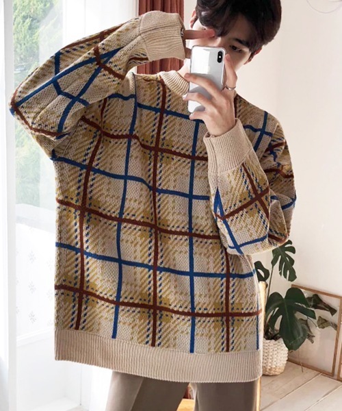 NOWLE（ノウル）の「【NOWLE】レトロチェック柄 ジャガード プルオーバー ニット（ニット/セーター・メンズ・ベージュ/ブラウン・LARGE/MEDIUM/X-LARGE）」の22枚目の写真