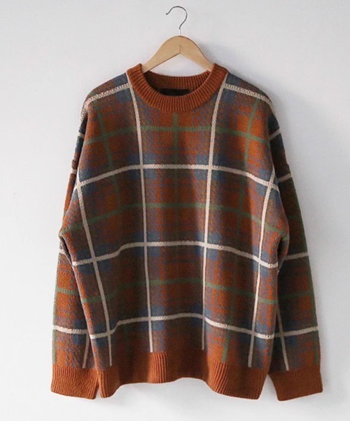 NOWLE（ノウル）の「【NOWLE】レトロチェック柄 ジャガード プルオーバー ニット（ニット/セーター・メンズ・ベージュ/ブラウン・LARGE/MEDIUM/X-LARGE）」の4枚目の写真