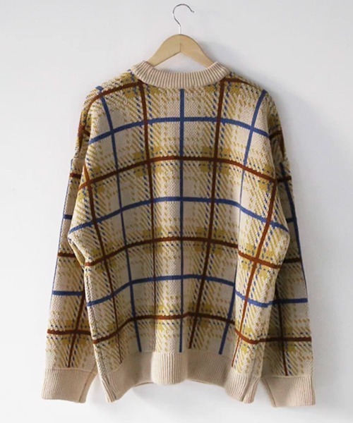 NOWLE（ノウル）の「【NOWLE】レトロチェック柄 ジャガード プルオーバー ニット（ニット/セーター・メンズ・ベージュ/ブラウン・LARGE/MEDIUM/X-LARGE）」の6枚目の写真