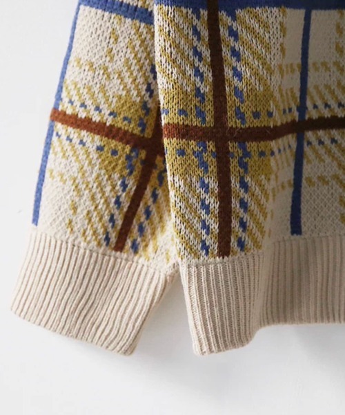 NOWLE（ノウル）の「【NOWLE】レトロチェック柄 ジャガード プルオーバー ニット（ニット/セーター・メンズ・ベージュ/ブラウン・LARGE/MEDIUM/X-LARGE）」の8枚目の写真