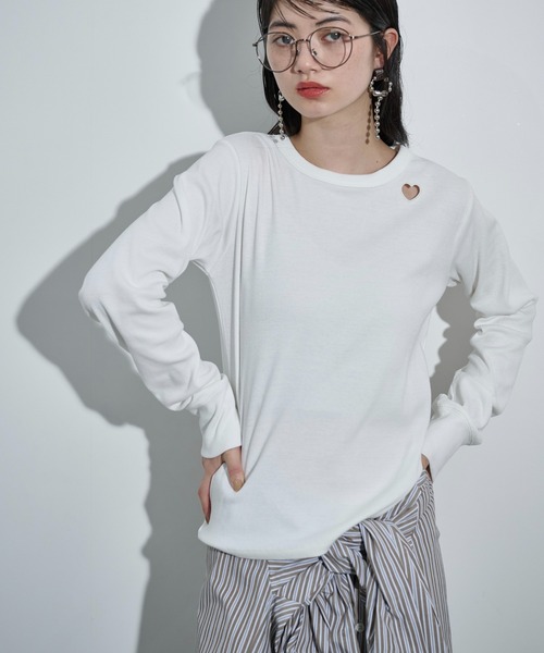 THE YOn（ザヨン）の「ハートパンチングリブロンT（Tシャツ/カットソー・レディース・イエロー/ブラウン/ブラック/オフホワイト・FREE）」の20枚目の写真