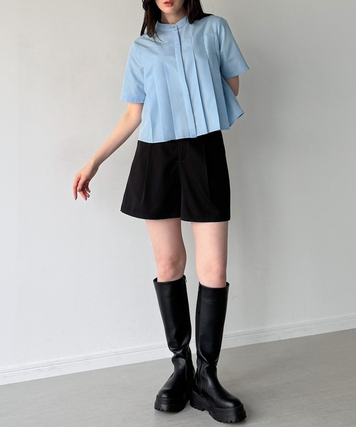 junoah(ジュノア)の「スタンドカラープリーツ半袖ショートシャツ(シャツ/ブラウス・レディース・ブルー/ブラック/ホワイト・LARGE/MEDIUM/SMALL)」の14枚目の写真
