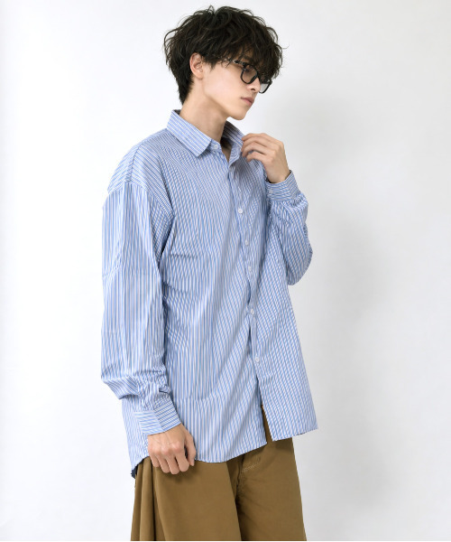 neos(ネオス)の「【neos】ルーズシルエット ストライプシャツ メンズ ユニセックス ブロード レギュラーカラー 長袖 ビッグシャツ(シャツ/ブラウス・メンズ・ブルー/ホワイト/ブラック・LARGE/X-LARGE/MEDIUM)」の11枚目の写真