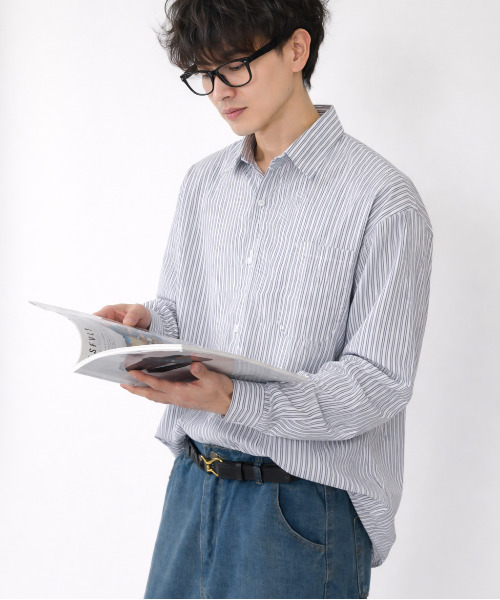 neos(ネオス)の「【neos】ルーズシルエット ストライプシャツ メンズ ユニセックス ブロード レギュラーカラー 長袖 ビッグシャツ(シャツ/ブラウス・メンズ・ブルー/ホワイト/ブラック・LARGE/X-LARGE/MEDIUM)」の21枚目の写真