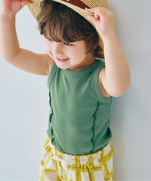 p.premier（ピードットプルミエ）の「配色メロウリブタンクトップ（タンクトップ・キッズ・ブラック/アイボリー/ブラウン/グリーン/ラベンダー/オレンジ・80/90/100/110/120/130/140）」の4枚目の写真