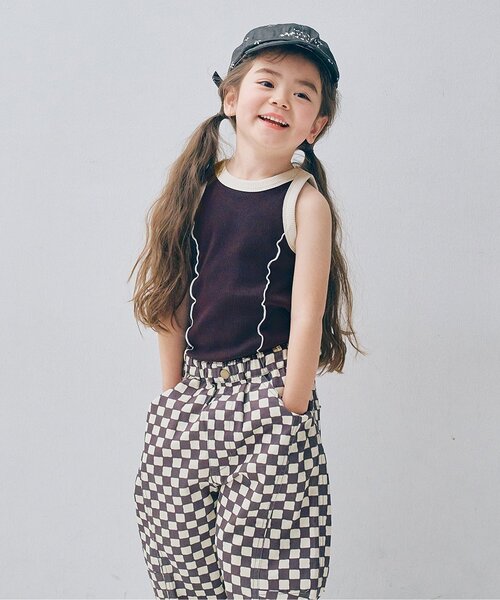 p.premier（ピードットプルミエ）の「配色メロウリブタンクトップ（タンクトップ・キッズ・ブラック/アイボリー/ブラウン/グリーン/ラベンダー/オレンジ・80/90/100/110/120/130/140）」の2枚目の写真