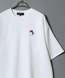 ANPAS Ponte Fabric CAT ＆ HEART Embroidery Oversized T-Shirt/ANPAS 別注 ポンチ 猫ハート 刺繍 接触冷感 オーバーサイズ 半袖Tシャツ メンズ レディース