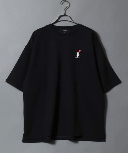 ANPAS（アンパス）の「ANPAS Ponte Fabric CAT ＆ HEART Embroidery Oversized T-Shirt/ANPAS 別注 ポンチ 猫ハート 刺繍 接触冷感 オーバーサイズ 半袖Tシャツ メンズ レディース（Tシャツ/カットソー・メンズ・ホワイト系2/ブラック系3/ブラック系1/ホワイト系1/ブラック系4/ホワイト系3/ブラック系2/ホワイト系4・L/M）」の18枚目の写真