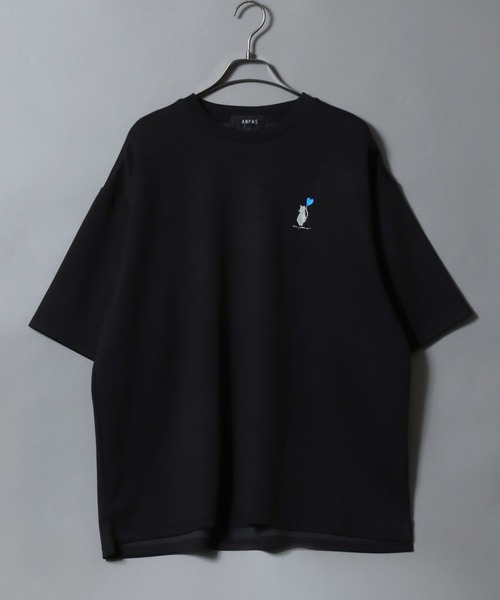 ANPAS（アンパス）の「ANPAS Ponte Fabric CAT ＆ HEART Embroidery Oversized T-Shirt/ANPAS 別注 ポンチ 猫ハート 刺繍 接触冷感 オーバーサイズ 半袖Tシャツ メンズ レディース（Tシャツ/カットソー・メンズ・ホワイト系2/ブラック系3/ブラック系1/ホワイト系1/ブラック系4/ホワイト系3/ブラック系2/ホワイト系4・L/M）」の19枚目の写真