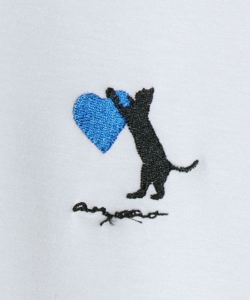 ANPAS（アンパス）の「ANPAS Ponte Fabric CAT ＆ HEART Embroidery Oversized T-Shirt/ANPAS 別注 ポンチ 猫ハート 刺繍 接触冷感 オーバーサイズ 半袖Tシャツ メンズ レディース（Tシャツ/カットソー・メンズ・ホワイト系2/ブラック系3/ブラック系1/ホワイト系1/ブラック系4/ホワイト系3/ブラック系2/ホワイト系4・L/M）」の17枚目の写真