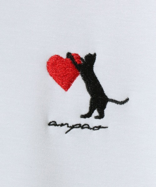ANPAS（アンパス）の「ANPAS Ponte Fabric CAT ＆ HEART Embroidery Oversized T-Shirt/ANPAS 別注 ポンチ 猫ハート 刺繍 接触冷感 オーバーサイズ 半袖Tシャツ メンズ レディース（Tシャツ/カットソー・メンズ・ホワイト系2/ブラック系3/ブラック系1/ホワイト系1/ブラック系4/ホワイト系3/ブラック系2/ホワイト系4・L/M）」の16枚目の写真