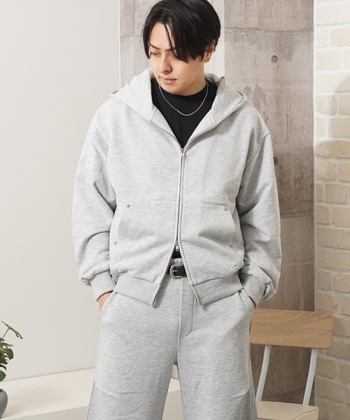 N.W.T(エヌダブルティー)の「【N.W.T】スタッズダブルジップクロップドパーカー(セットアップ対応)/ Studs Double-Zip Cropped Hoodie(パーカー・メンズ・チャコールグレー/グレー/ブラック・L/M/XL)」の12枚目の写真