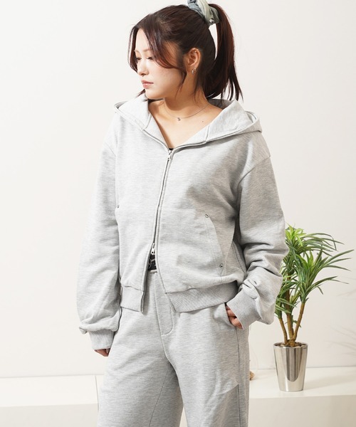 N.W.T(エヌダブルティー)の「【N.W.T】スタッズダブルジップクロップドパーカー(セットアップ対応)/ Studs Double-Zip Cropped Hoodie(パーカー・メンズ・チャコールグレー/グレー/ブラック・L/M/XL)」の18枚目の写真