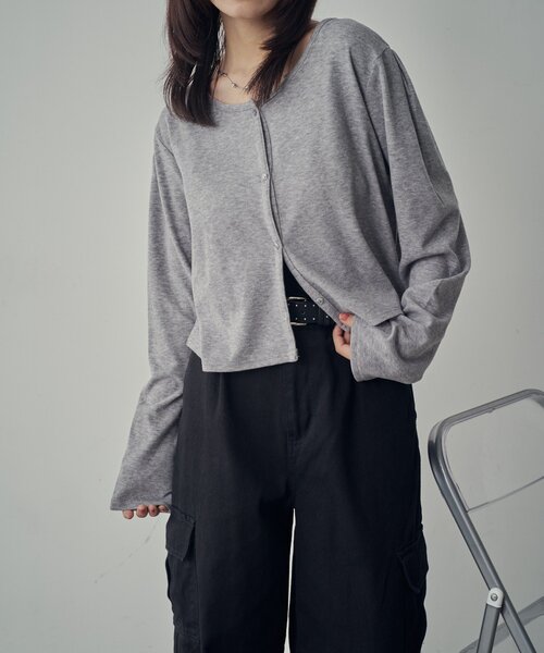 goocy(グーシー)の「【一枚で二役!】前後2WAYカットソーカーデ(Tシャツ/カットソー・レディース・ブラック/ライトグレー/グレー/ピンク・FREE)」の3枚目の写真