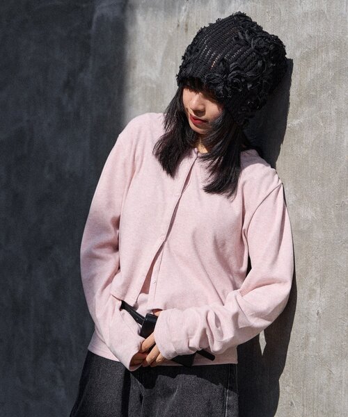 goocy(グーシー)の「【一枚で二役!】前後2WAYカットソーカーデ(Tシャツ/カットソー・レディース・ブラック/ライトグレー/グレー/ピンク・FREE)」の4枚目の写真